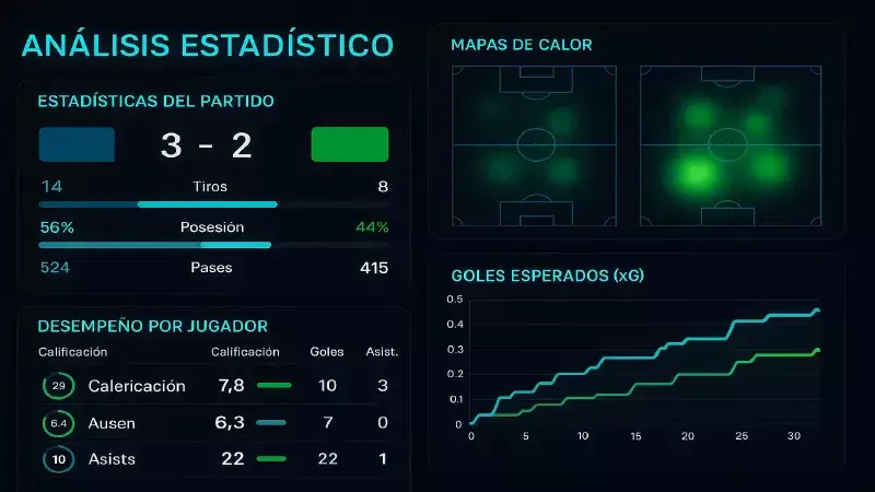 Dashboard moderno de análisis estadístico de fútbol con gráficos en tiempo real