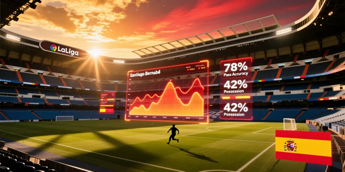 Análisis de LaLiga para apuestas deportivas - estadio español con datos analíticos superpuestos sobre el campo