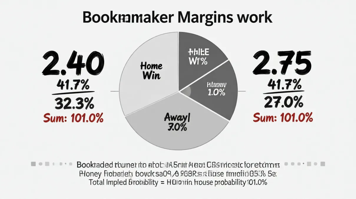 Ejemplo visual del c&aacute;lculo del overround con cuotas de un partido de f&uacute;tbol