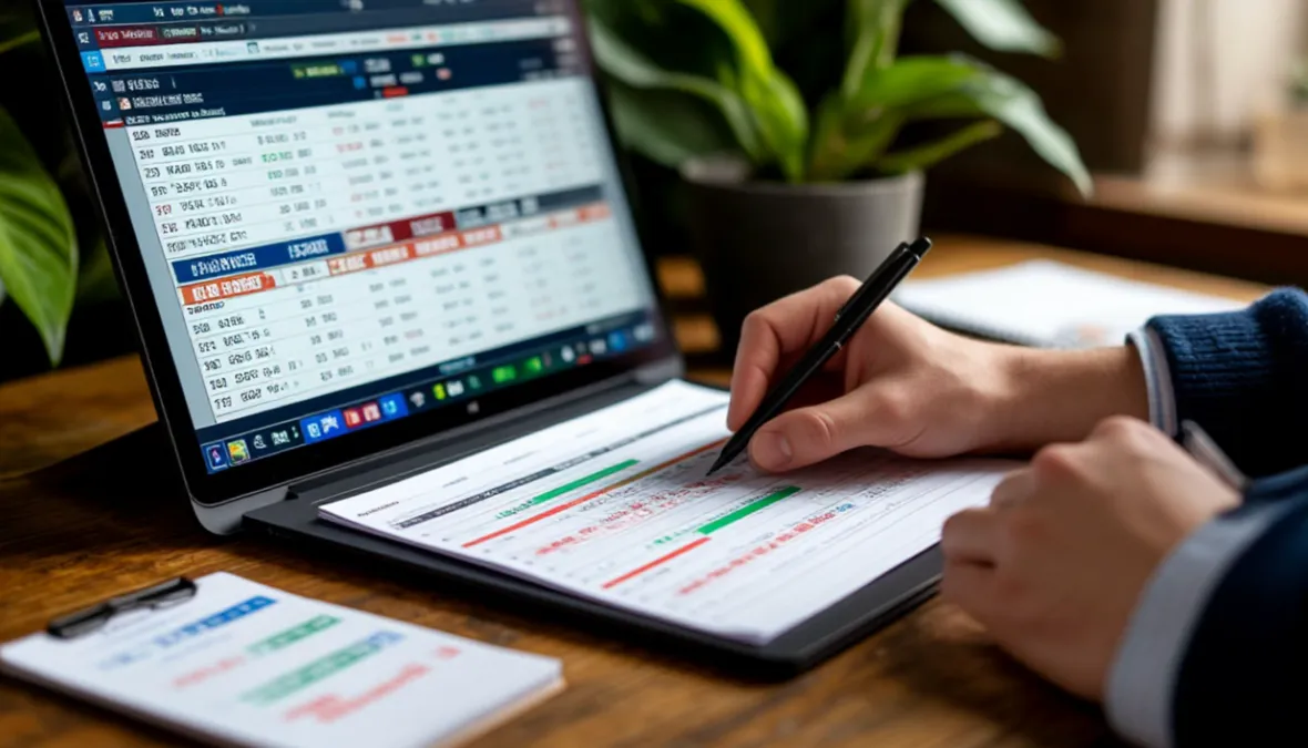 Apostador manteniendo registros y siguiendo su plan de apuestas en vivo