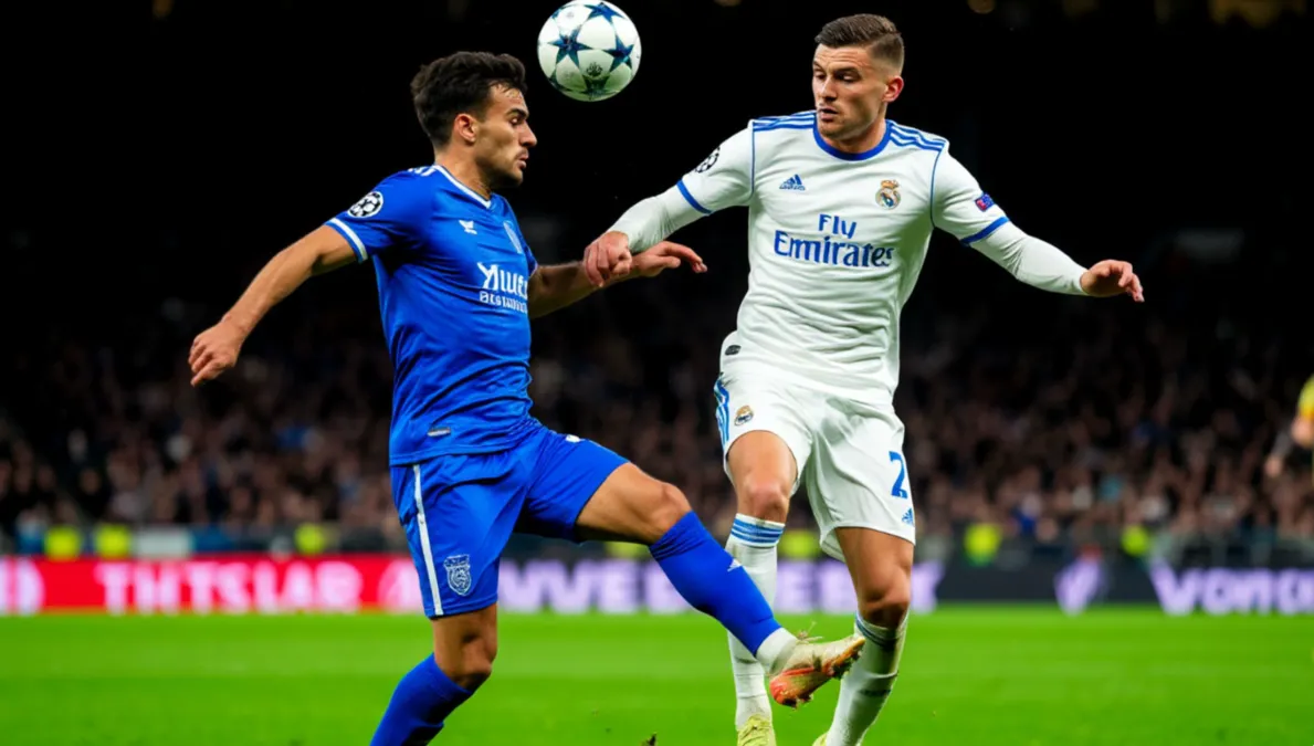 Dos jugadores de f&uacute;tbol disputando un bal&oacute;n a&eacute;reo durante un partido