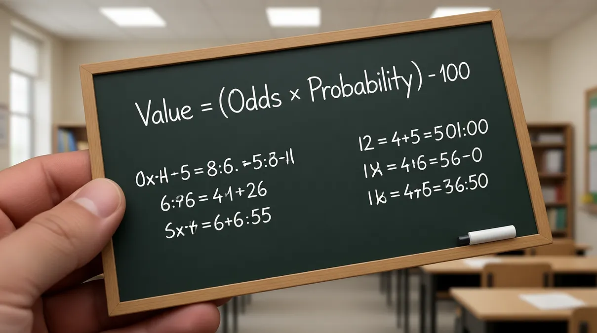 Pizarra mostrando la f&oacute;rmula para calcular el valor de una apuesta