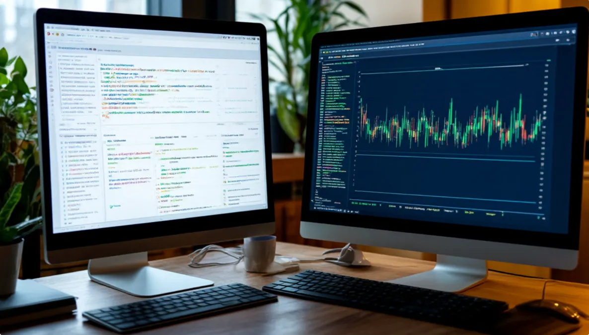 Pantalla de ordenador mostrando código y datos deportivos siendo procesados