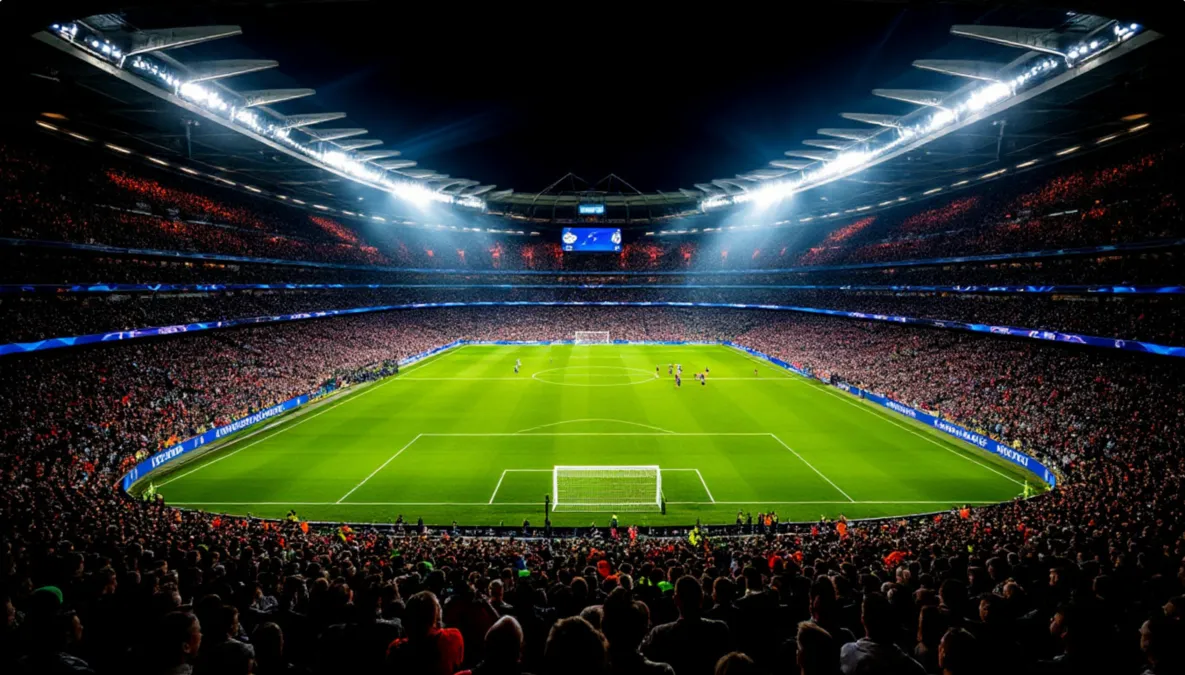 Estadio iluminado durante una noche de Champions League