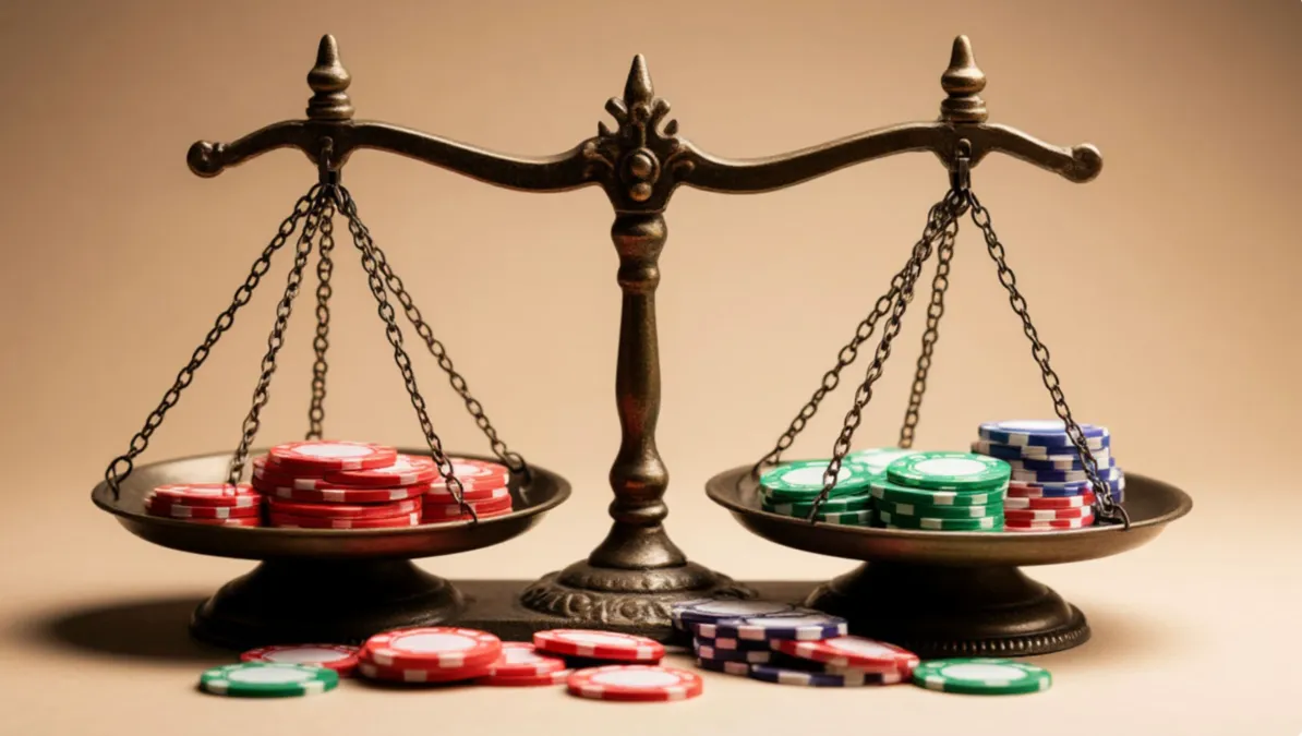 Balanza equilibrando dos conceptos de gestión de apuestas