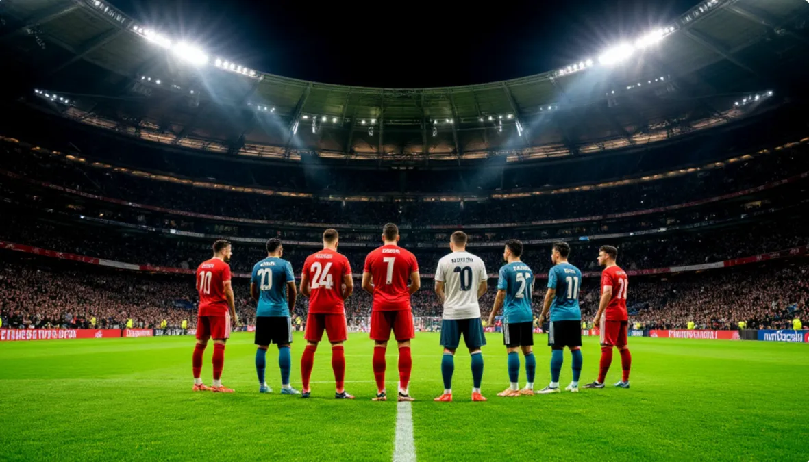Dos equipos de fútbol enfrentándose en un estadio lleno de aficionados
