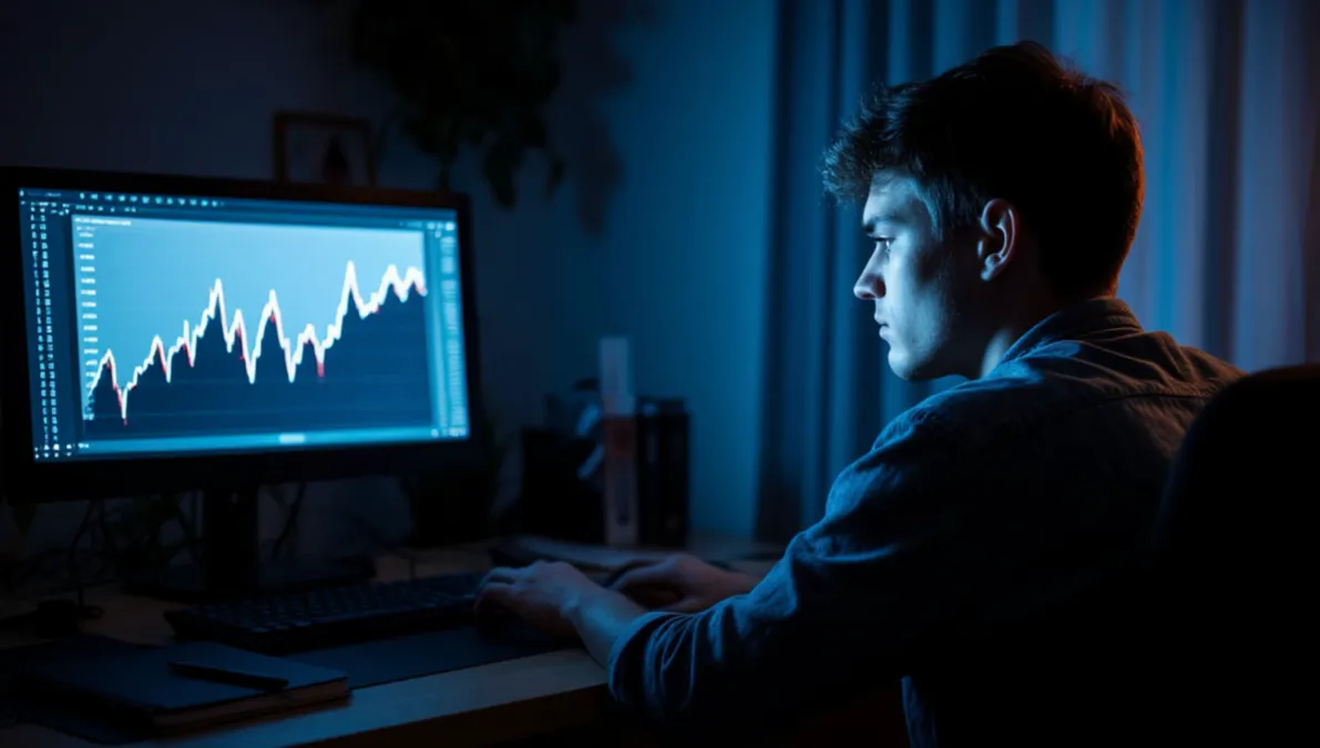 Persona reflexionando frente a gráficos de tendencia descendente