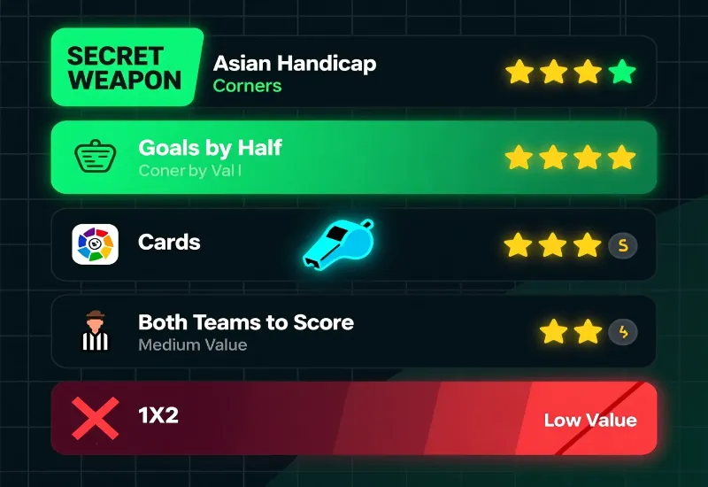 Mercados más rentables en LaLiga - hándicap asiático, goles por mitades, corners como arma secreta, tarjetas