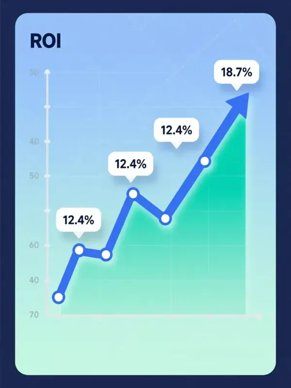 Infografía profesional mostrando la progresión del ROI mensual