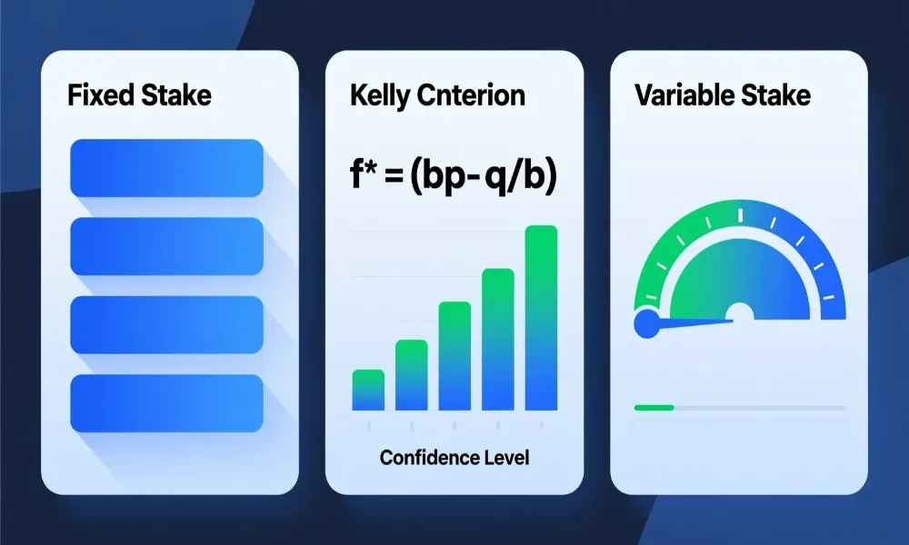 Tres sistemas de gesti&oacute;n de stakes - stake fijo, Criterio de Kelly y stake variable