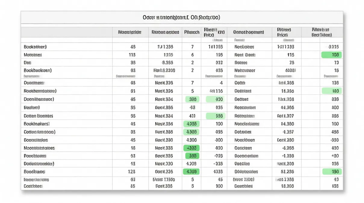 Tabla mostrando cuotas de diferentes casas de apuestas para el mismo partido